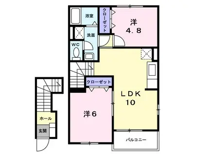 スリーワンスリーヒルズ E(2LDK/2階)の間取り写真