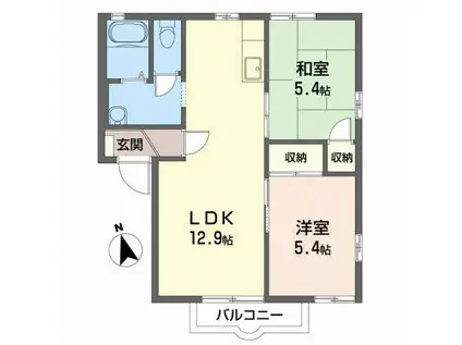 コモンウィステリアA棟(2LDK/2階)の間取り写真
