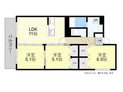 サンリバー三川(3LDK/3階)の間取り写真