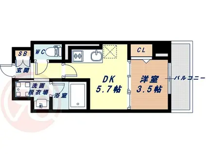 セルン新町(1DK/9階)の間取り写真