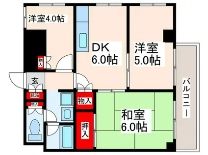 レジデンスオーク(3DK/4階)の間取り写真