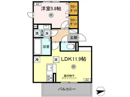 ピースフル(1LDK/1階)の間取り写真