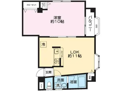 横山ビル(1LDK/3階)の間取り写真