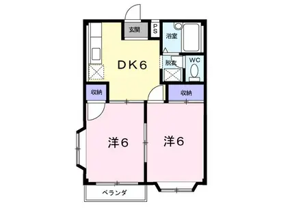 グリーンハイツ雅A(2DK/2階)の間取り写真