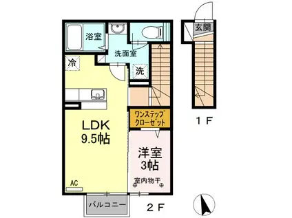 コウジィーコートI(1LDK/2階)の間取り写真
