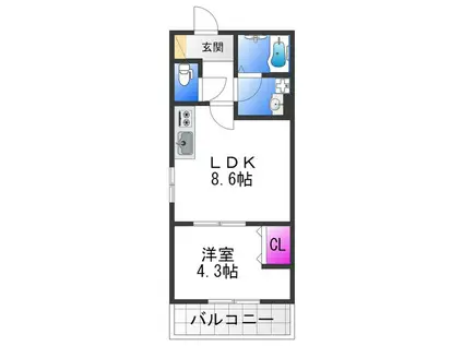 BADGE TOMOI EST II(1LDK/3階)の間取り写真