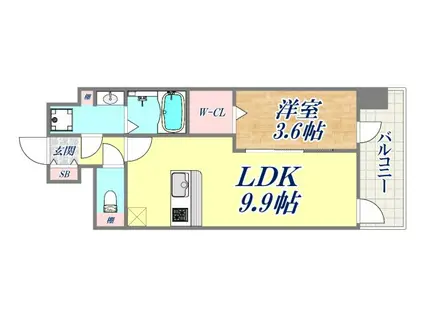 レジュールアッシュ神戸湊川公園(1LDK/2階)の間取り写真