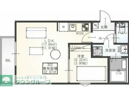 セレーネ元山(1LDK/2階)の間取り写真