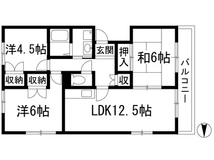 ノイハウス宝塚(3LDK/5階)の間取り写真