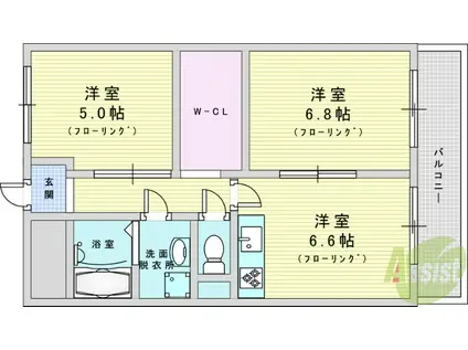 西中島東行マンション(2DK/7階)の間取り写真
