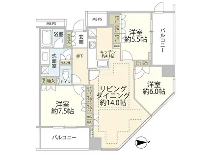 マークワンタワー長津田(3LDK/23階)の間取り写真