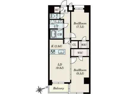 S-RESIDENCE神沢AFFORD(2LDK/4階)の間取り写真