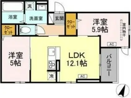 セレスティア大和町(2LDK/2階)の間取り写真