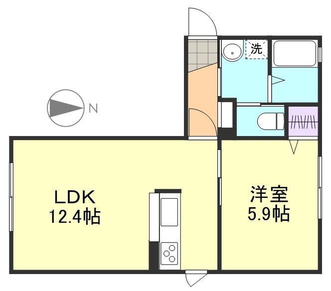 HERMOSA CASA B棟(1LDK/1階)の間取り写真