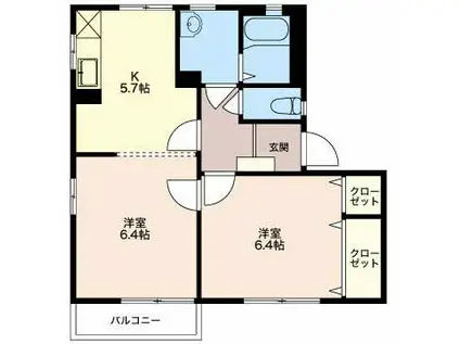 アーバングレイス(2K/1階)の間取り写真