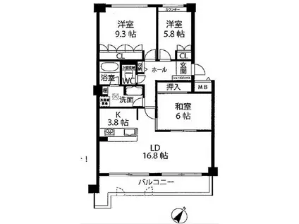 オーク・スクエア西神中央二番館(3LDK/1階)の間取り写真