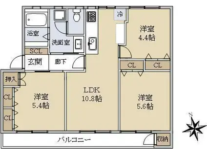 たまプラーザ団地4街区2号棟(3LDK/1階)の間取り写真