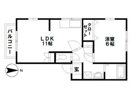 フロイデ・堀 B棟(1LDK/1階)の間取り写真