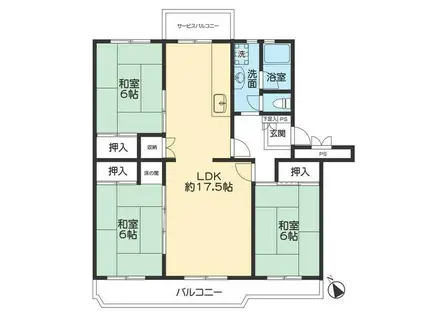 吹上団地 12号棟 1階(3LDK/1階)の間取り写真