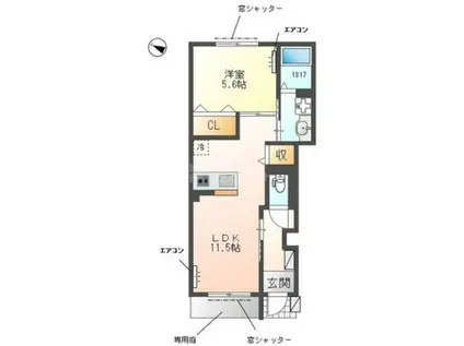 ザ・パーシモン・テラス(1LDK/1階)の間取り写真
