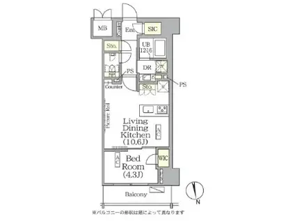 ザ・パークハビオ神楽坂レジデンスサウス(1LDK/6階)の間取り写真