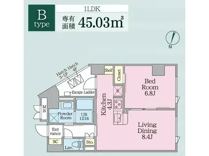 ウテナ西麻布(1LDK/4階)の間取り写真