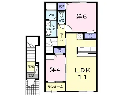 ラフレシール尾山I(2LDK/2階)の間取り写真