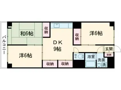 アポー河辺壱番館(3DK/3階)の間取り写真