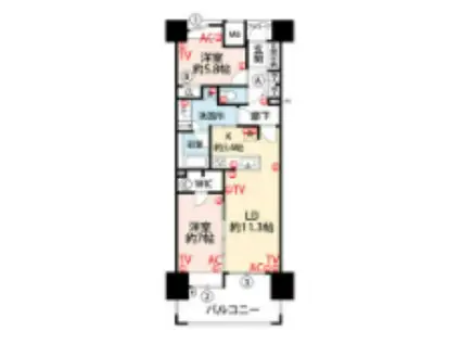 ライオンズ六ッ門サンリヤンタワー(2LDK/12階)の間取り写真