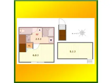 ミュレ東伏見(1K/2階)の間取り写真
