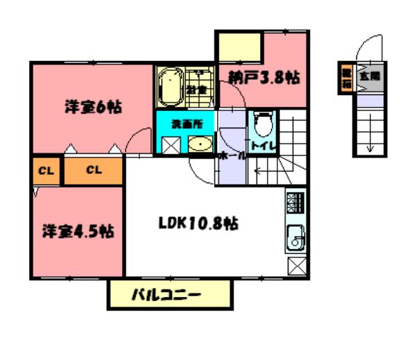 グランディール(2LDK/2階)の間取り写真