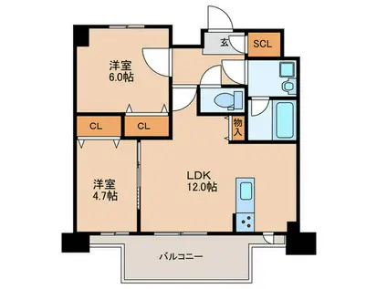 MODERN PALAZZO 博多デュオグランデイースト(2LDK/9階)の間取り写真