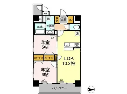 都営三田線 西台駅 徒歩9分 7階建 築6年(2LDK/2階)の間取り写真