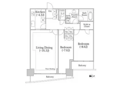 河田町ガーデン クラブフロア(2LDK/32階)の間取り写真