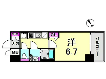 プレサンス THE神戸(1K/2階)の間取り写真