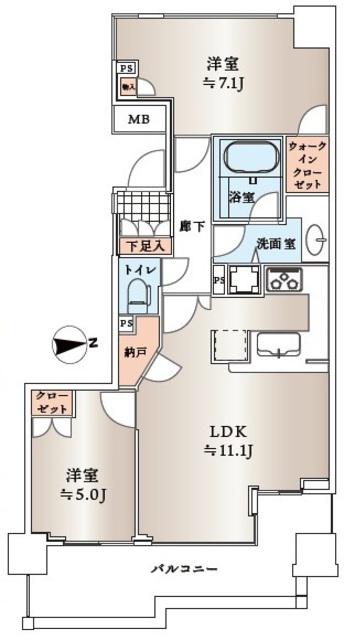 神楽坂アインスタワー(2LDK/17階)の間取り写真