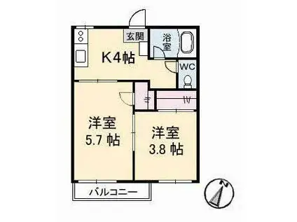 北浦コーポ(2K/2階)の間取り写真