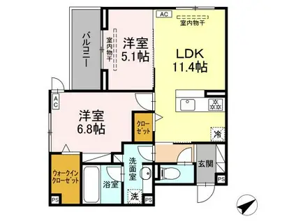 DCREST中原203(2LDK/2階)の間取り写真