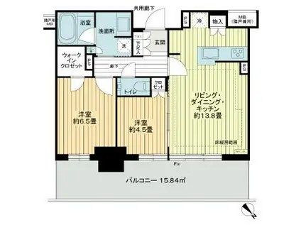 プラウドタワー平井(2LDK/27階)の間取り写真