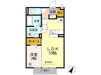 サニーフラット(1LDK/2階)の間取り写真