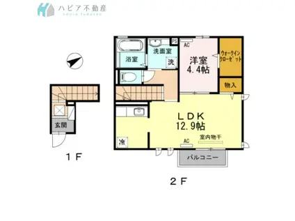 シャルマン岡田町(1LDK/2階)の間取り写真
