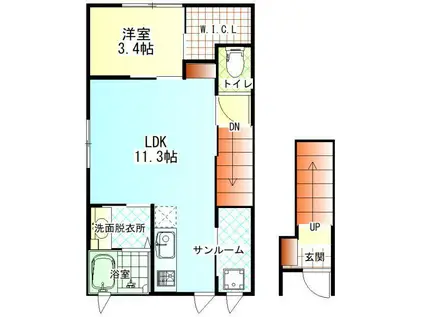 モンテローザ A棟(1LDK/2階)の間取り写真