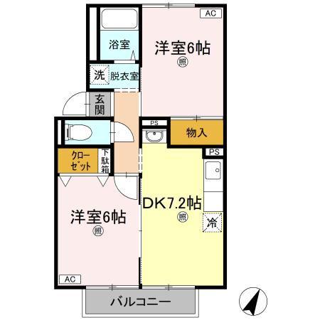 リッジウッド90 C棟(2DK/1階)の間取り写真