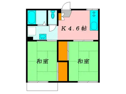 フォンテーヌ柏(2DK/2階)の間取り写真