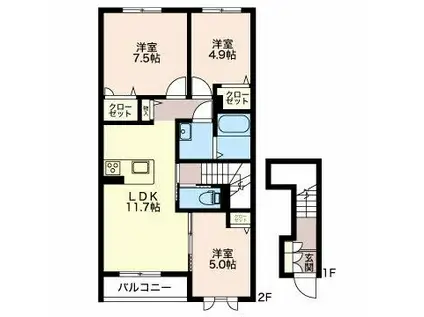 セント リビエ(3LDK/2階)の間取り写真