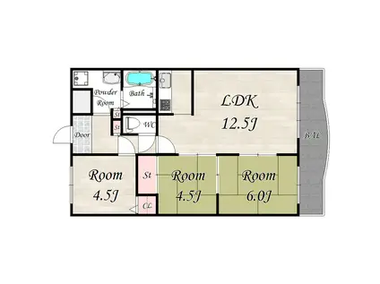 サンプラザ神楽(3LDK/4階)の間取り写真