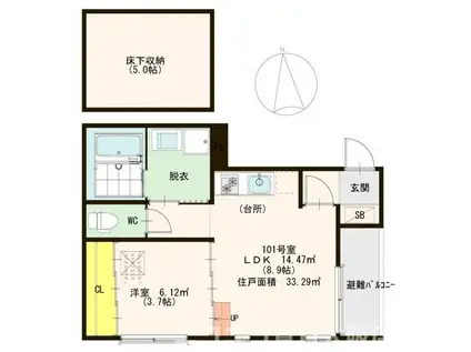 ハーモニーテラス野江(1LDK/1階)の間取り写真