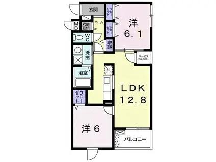 ジュエル ミネ(2LDK/3階)の間取り写真