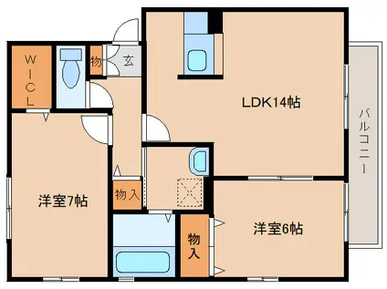 リビングタウン高山台D棟(2LDK/2階)の間取り写真