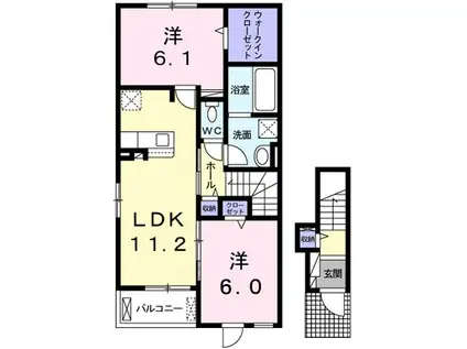 マカニ オカ ハウオリー(2LDK/2階)の間取り写真
